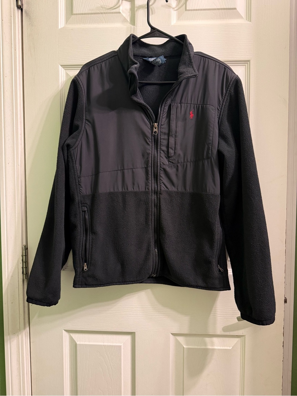 Polo by Ralph Lauren Black Lightweight Fleece Zip Jacket with Red Logo